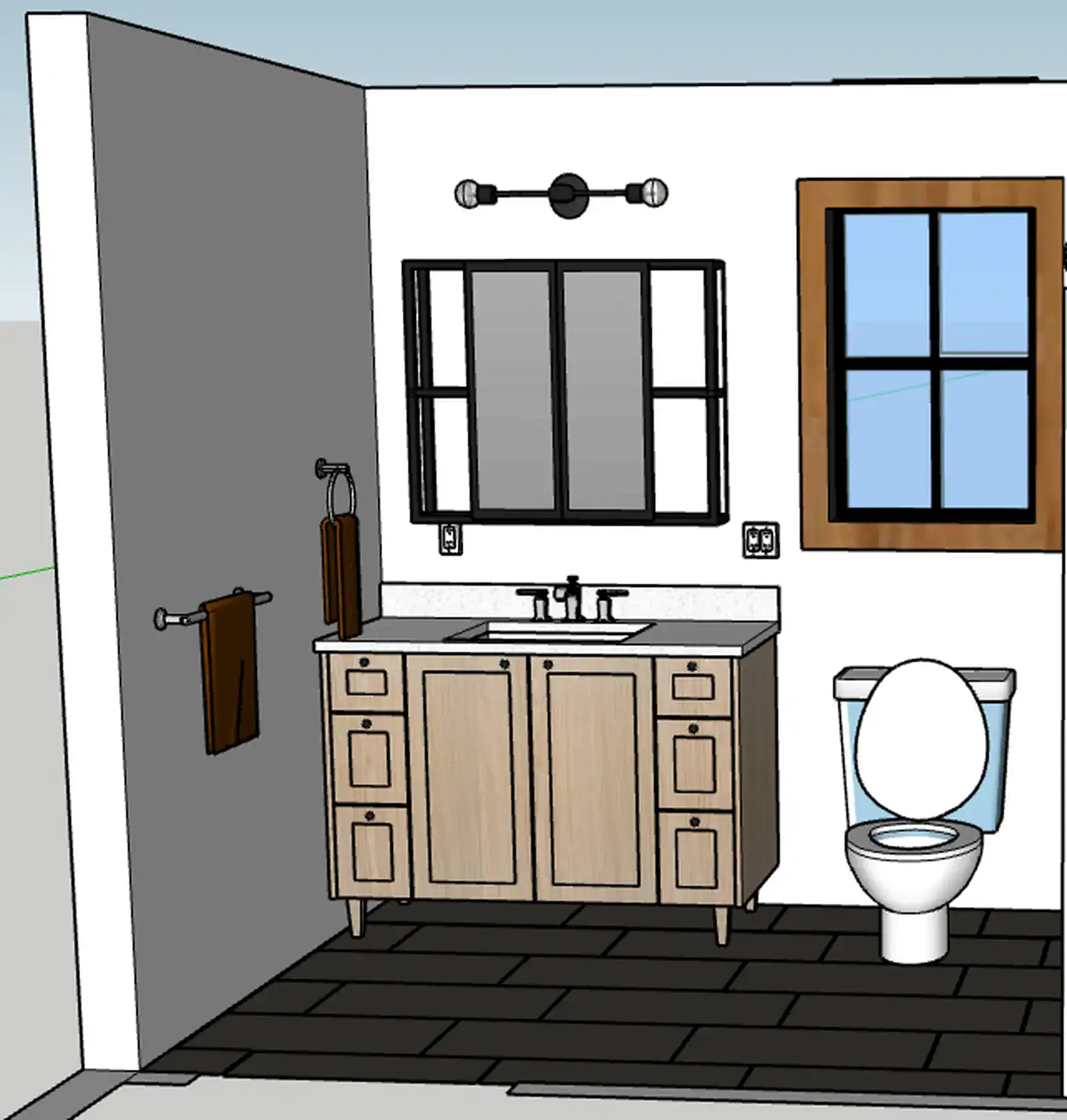 3D rendering of bathroom renovation with tile and fixture selections